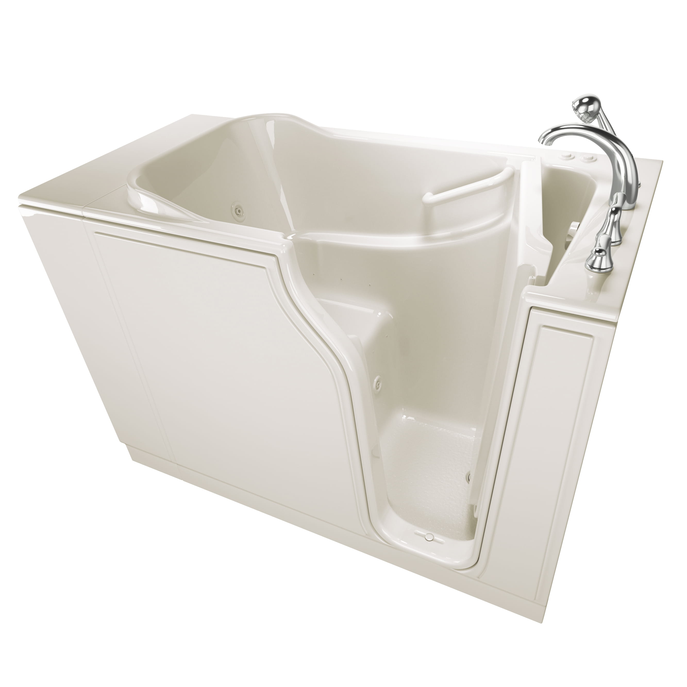 Gelcoat Entry Series 52 x 30 Inch Walk In Tub With Combination Air Spa and Whirlpool Systems - Right Hand Drain With Faucet BISCUIT